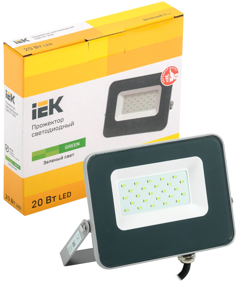 Прожектор LED СДО 07-20G green IP65 серый IEK