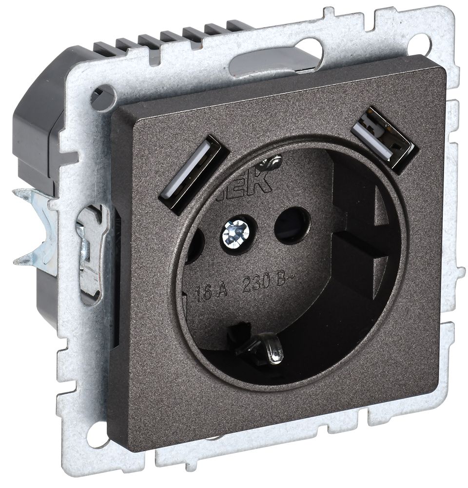 BRITE Роз. с з/к/ш 16А с USB A+A 2,1А РЮш10-1-БрТБ бр. IEK