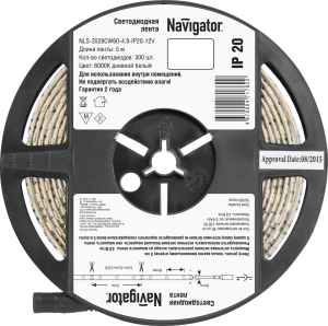 СД Лента Navigator 71 762 NLS-3528СW60-4.8-IP20-12V R5