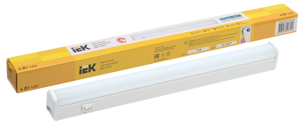 Светильник светодиодный ДБО 3001 4Вт 4000K IP20 311мм пластик IEK