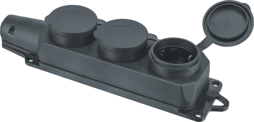 Колодка Navigator 61 372 NCA-BLR2-03-16A-E-IP44-BL 3гн с/з каучук черная