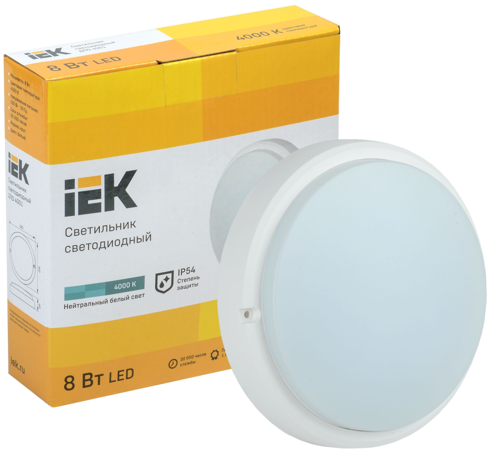 Светильник LED ДПО 4001 8Вт IP54 4000K круг белый IEK