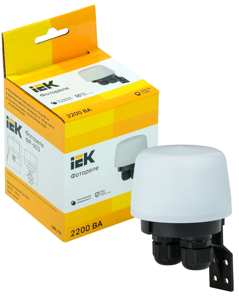 Фотореле ФР 603 макс. нагрузка 2200ВА IP66 белый IEK