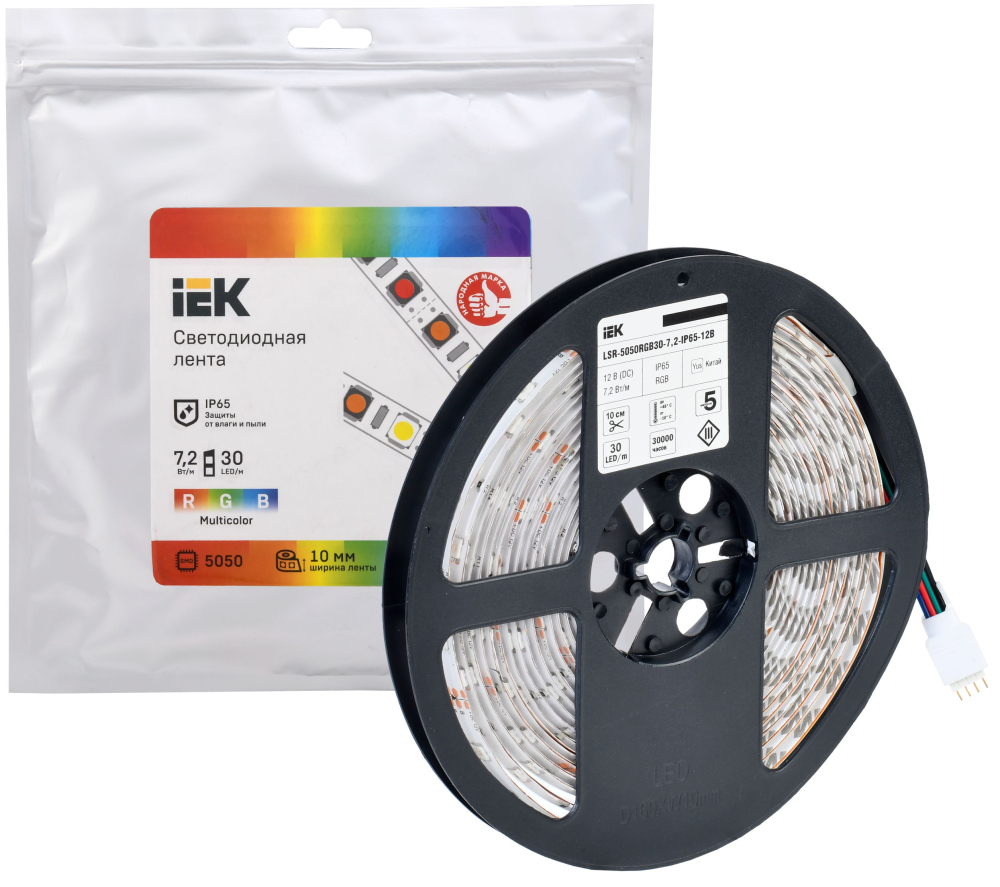 Лента LED 5м LSR-5050RGB30-7,2-IP65-12В IEK