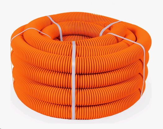 Труба ПНД гибкая гофр. д.40мм, лёгкая без протяжки, 20м, цвет оранжевый
