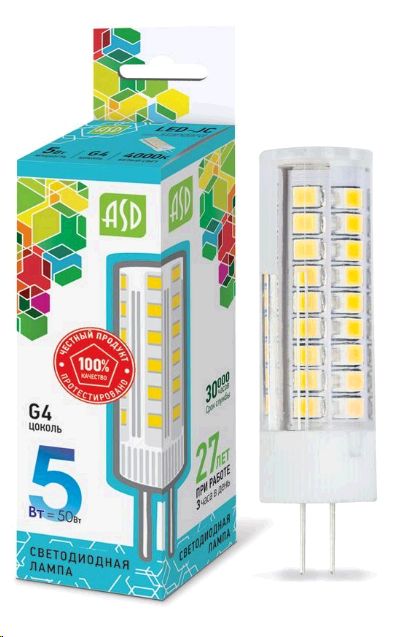 Лампа светодиодная LED-JC-standard 5Вт 12В G4 4000К 450Лм