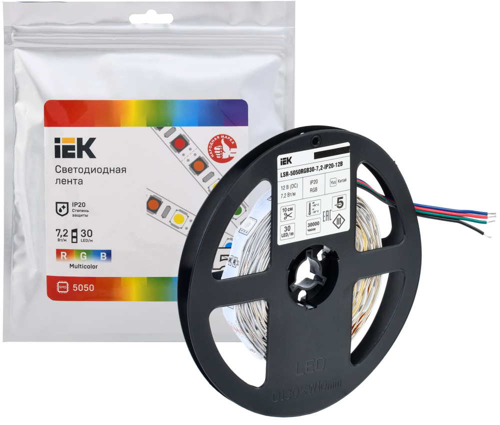 Лента LED 5м LSR-5050RGB30-7,2-IP20-12В IEK