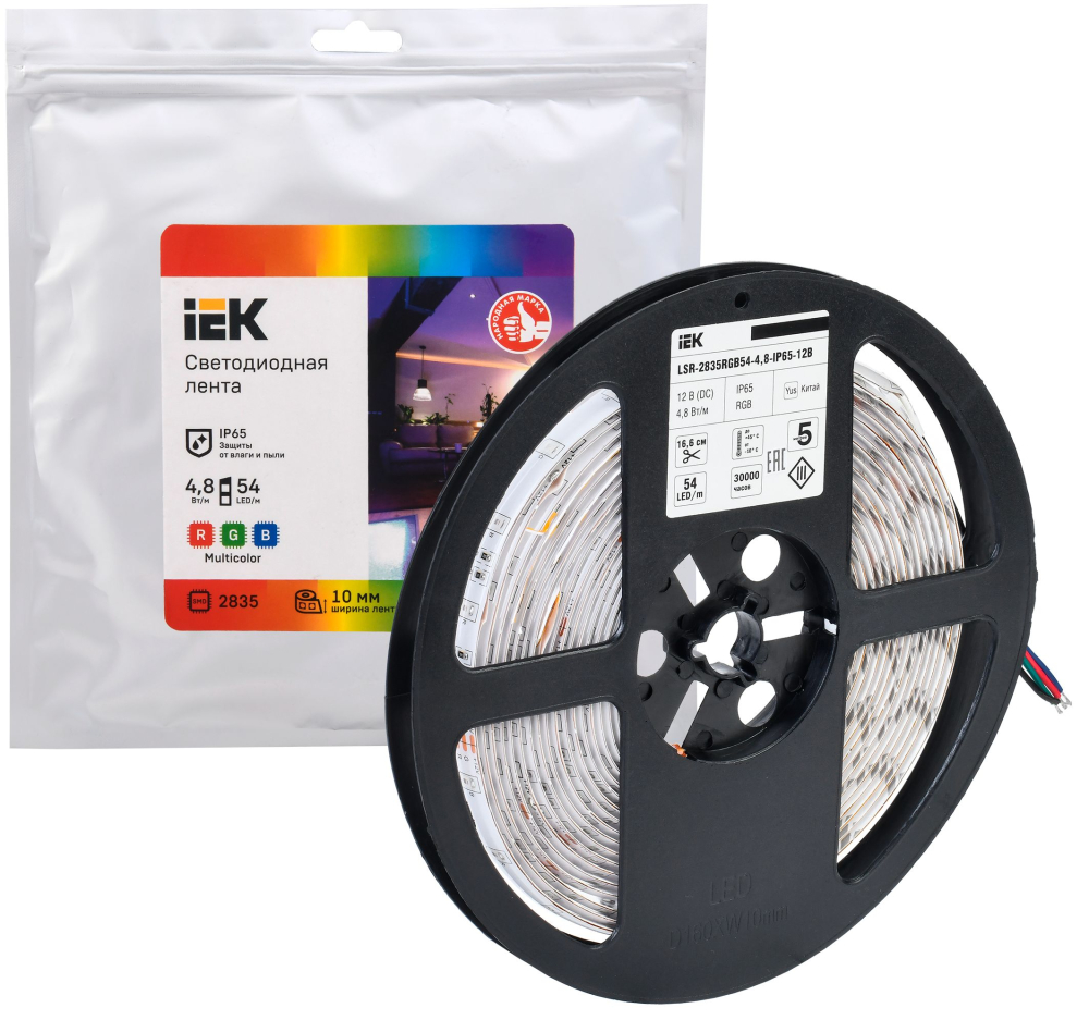 Лента LED 5м LSR-2835RGB54-4,8-IP65-12В IEK