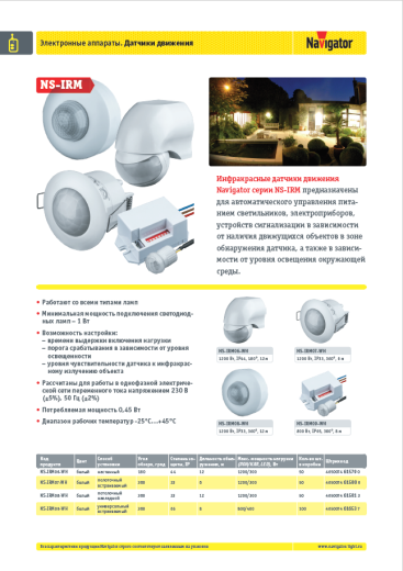 датчики движения navigator ns-irm