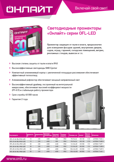 светодиодные прожекторы онлайт ofl-led 30вт