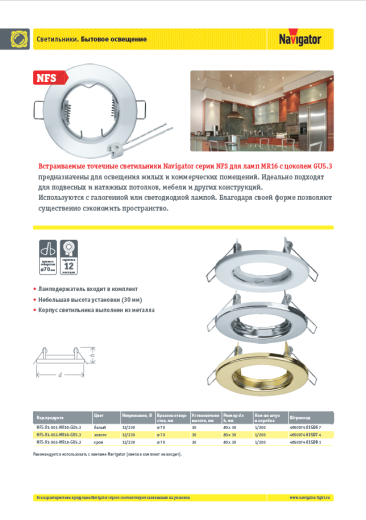 встраеваемые точечные светильники navigator nfs-r1