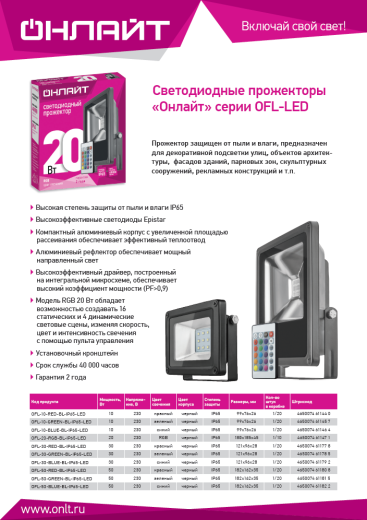 светодиодные прожекторы онлайт ofl-led 20вт