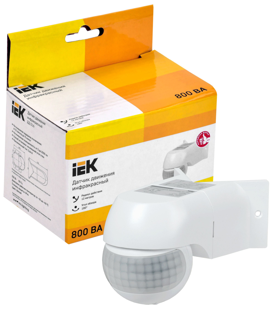 Датчик движения ДД 016 белый 800Вт 180гр 12м IP44 IEK
